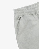 Close-up front view of gray marl shorts for men showing the elasticated waist and side pocket.