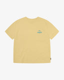 Men's yellow short sleeve t-shirt with a blue Uskees logo on a white background.