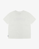 Back view of the Uskees white organic cotton jersey T-shirt showing the loose silhouette.