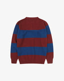 Back view flat shot of Uskees red and blue striped sweater for men.