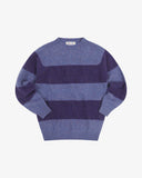Front flat shot of Uskees violet and purple striped sweater for men.

