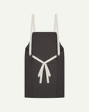 Back flat shot of Uskees unisex charcoal-grey canvas apron showing adjustable cream straps.