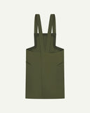 Reverse flat shot of Uskees Japanese-style 9003 coriander-green canvas apron showing straps and two side pockets.