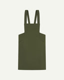 Flat shot of Uskees Japanese-style 9003 coriander-green canvas apron showing straps and two side pockets.