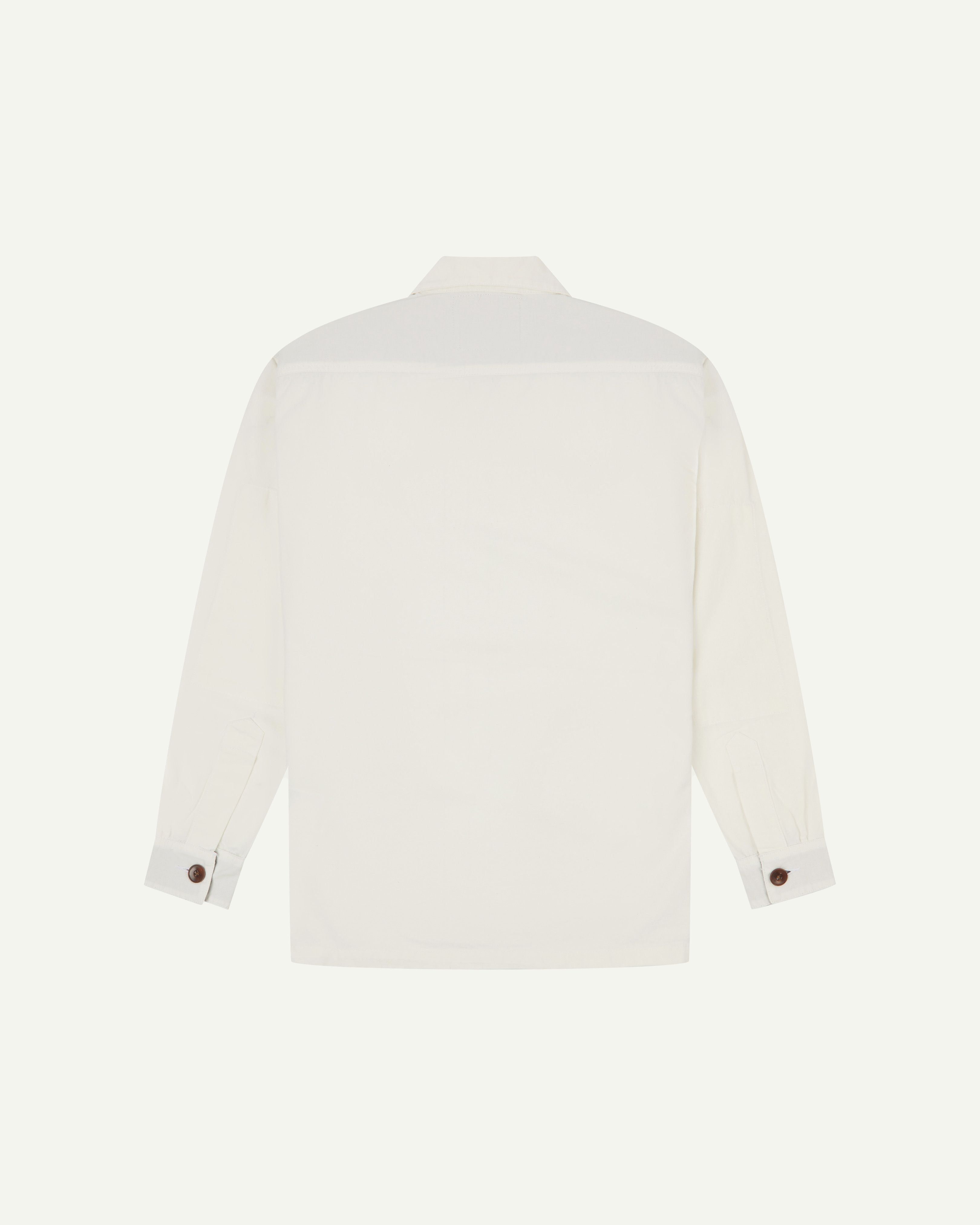 Back flat view of cream buttoned 3003 men's workshirt from Uskees. 