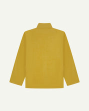 back flat shot of acid yellow coloured, buttoned corduroy men's overshirt from Uskees. 