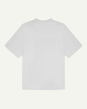 Back view of men's white oversized organic cotton T-shirt by Uskees