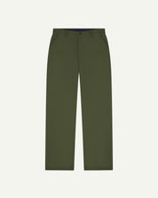 Flat view of #5005 Uskees organic cotton mid-green men's trousers on white background.