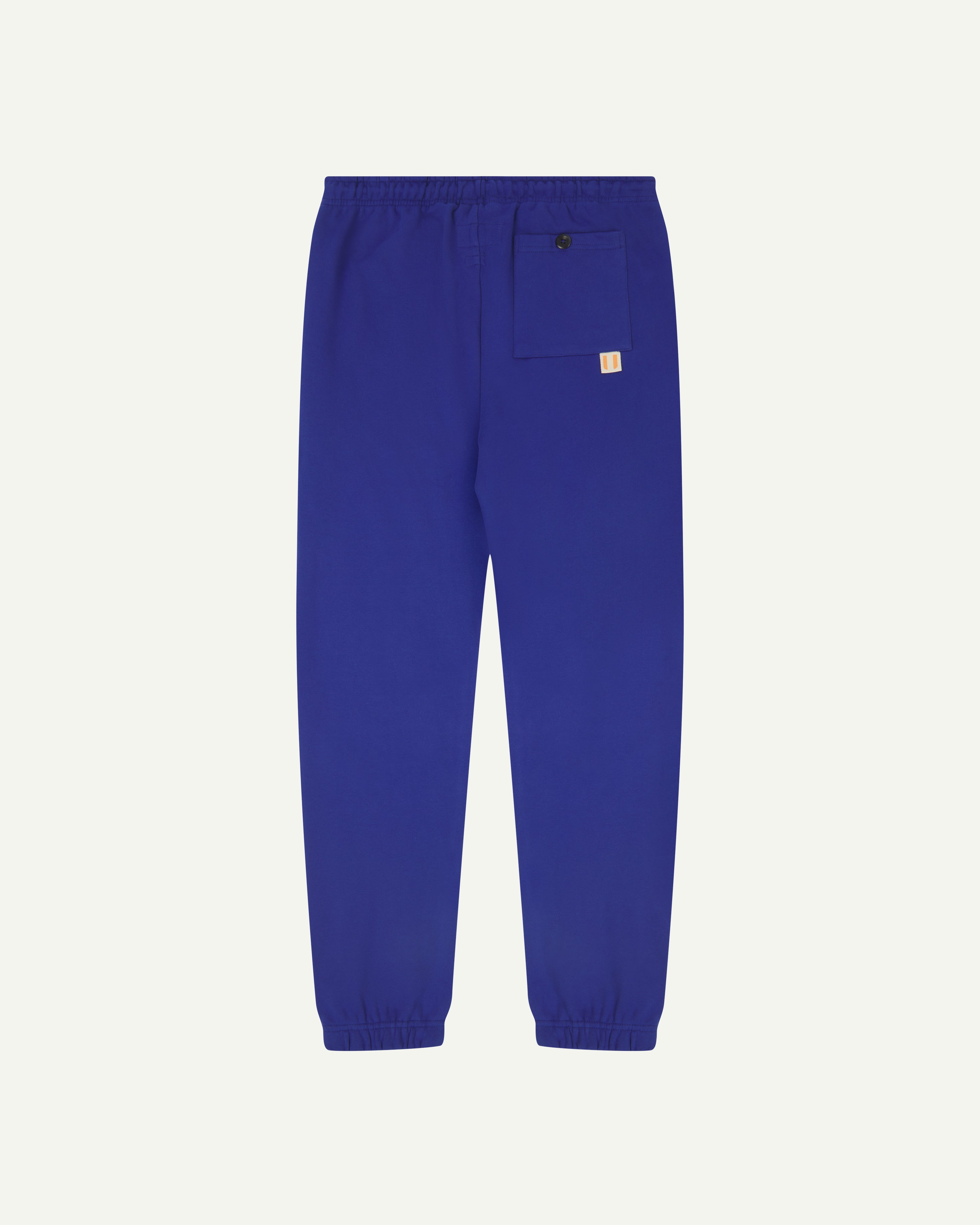 Back view of bright blue organic cotton Joggers for men by Uskees