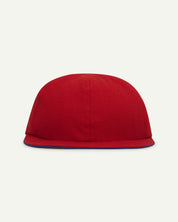 Front view of Uskees deadstock 6-panel cap in red showing front peak