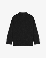 Flat back view of knitted organic cotton black cardigan from Uskees with view of ribbed cuffs and waistband