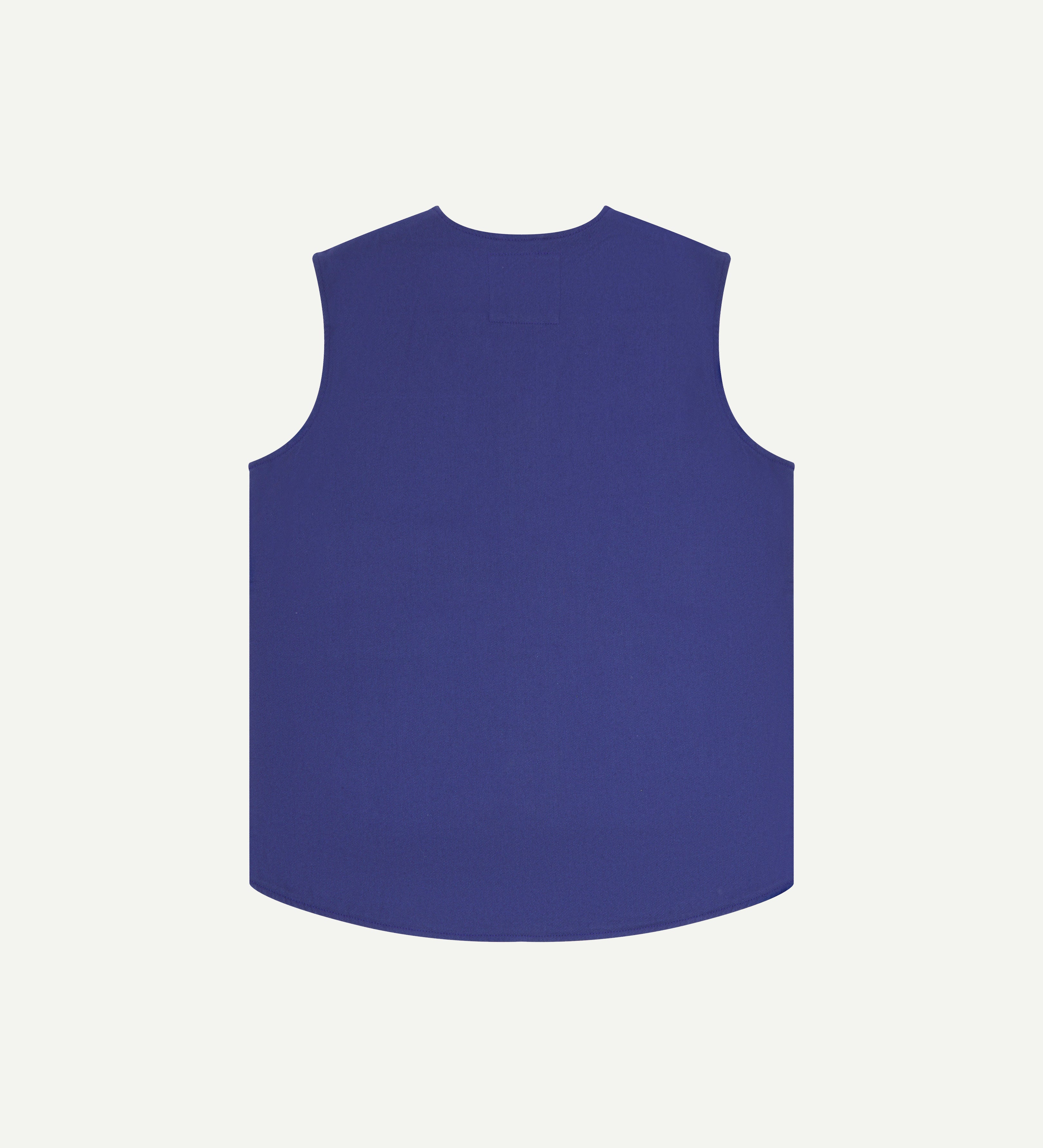 Flat back shot of #3036, Ultra Blue organic cotton-drill vest from Uskees.