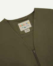 Close up shot of Uskees #3036 moss zip front vest