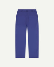Back view of Uskees cotton drill 'commuter' trousers for men in ultra blue showing back pockets