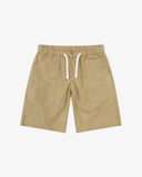 Front view of Khaki 5024 men's ripstop utility shorts by Uskees. Clear view of drawstring waist and deep utility front patch pockets.