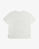 Back view of a men's white graphic t-shirt with 'USKEES' logo in red on the front. Presented on a white background