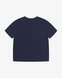 Back view of a men's navy blue t-shirt with 'USKEES' logo on the other side