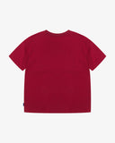 Back view flat shot of a men's red graphic t-shirt with 'USKEES' logo on the front. Presented on a white background