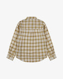 Back view of an Uskees plaid long-sleeve shirt for men , presented on a white background