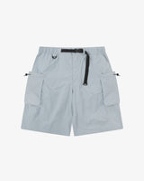Front flat view of Uskees pale blue trekking shorts for men on a white background