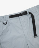 Front close up view of Uskees pale blue trekking shorts for men showing the waist band, on a white background
