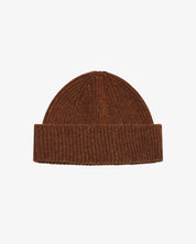 Uskees chestnut brown beanie on a light gray background