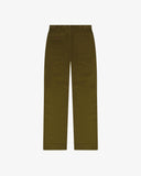 Back view of uskees Woodland Green corduroy pants on a white background