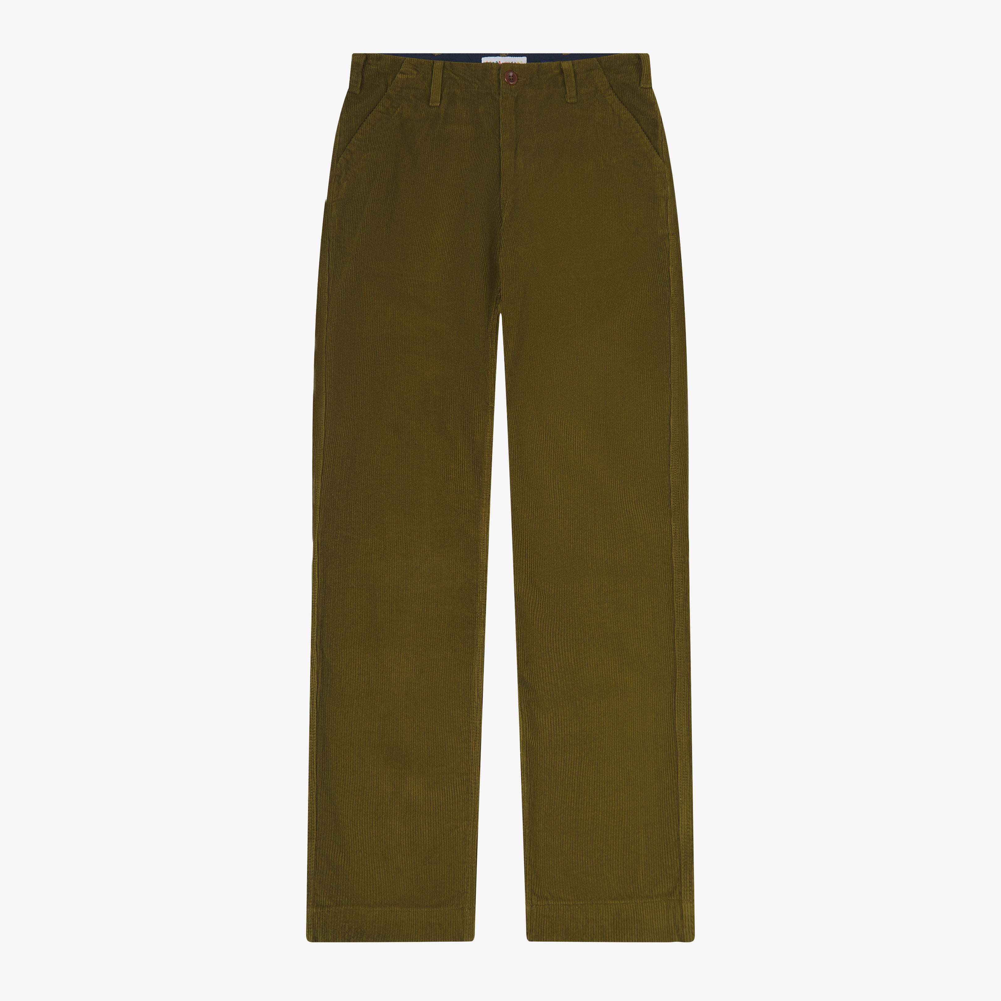 Uskees Woodland Green corduroy trousers on a white background