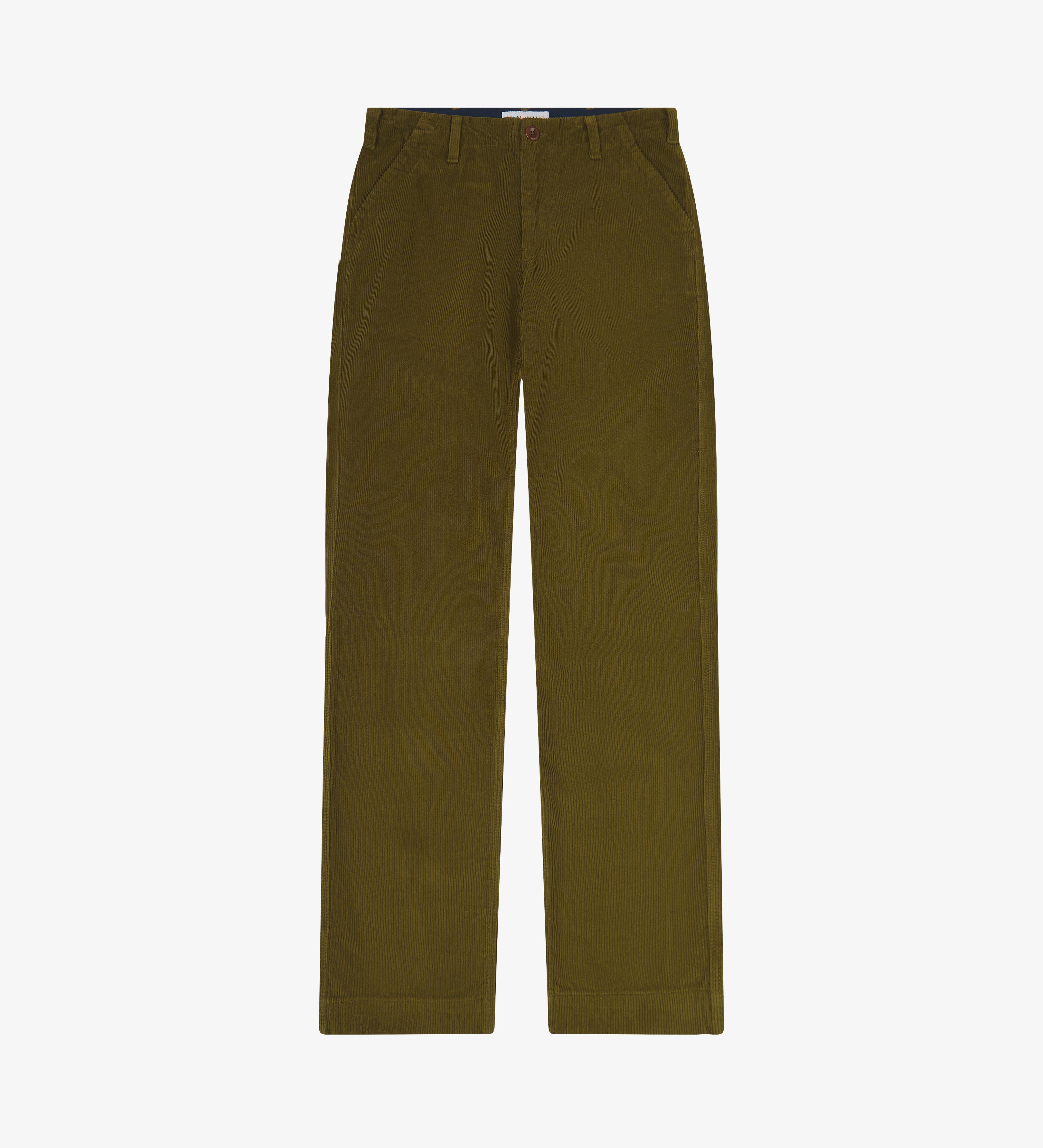 Uskees Woodland Green corduroy trousers on a white background