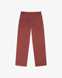 Back view of Uskees chestnut brown cotton drill pants showing the back pockets, presented on a white background