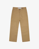 Front flat view of 5016 Uskees men's organic twill khaki 'commuter' trousers showing the reinforced inseam and straight leg silhouette.