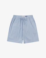 Front flat shot of Uskees blue and white striped shorts for men on a white background