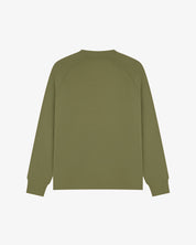 Back view of Uskees Herb Green sweatshirt on a white background