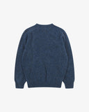 Back view of Uskees men's blue long sleeved sweater on a white background