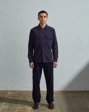 Front view of Uskees #3003 buttoned workshirt in Midnight Blue