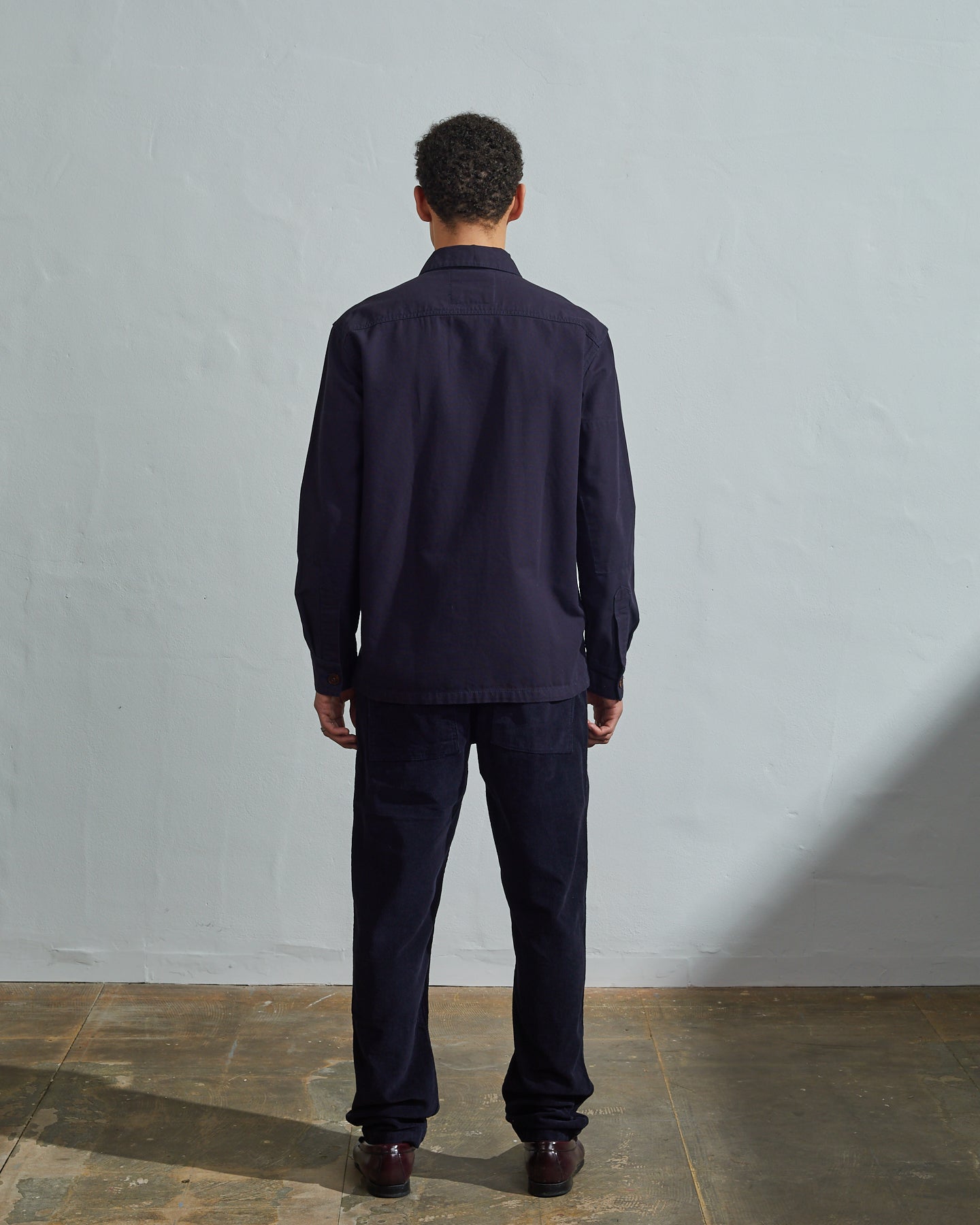 Back view of Uskees #3003 buttoned workshirt in Midnight Blue