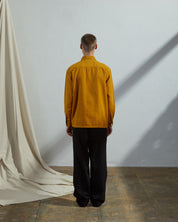Back model shot of Uskees #3003 buttoned workshirt in yellow