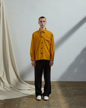 Front model shot of Uskees #3003 buttoned workshirt in yellow