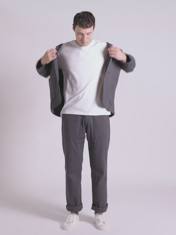 Fitting guide demonstration for the Uskees #3006 cotton drill blazer.