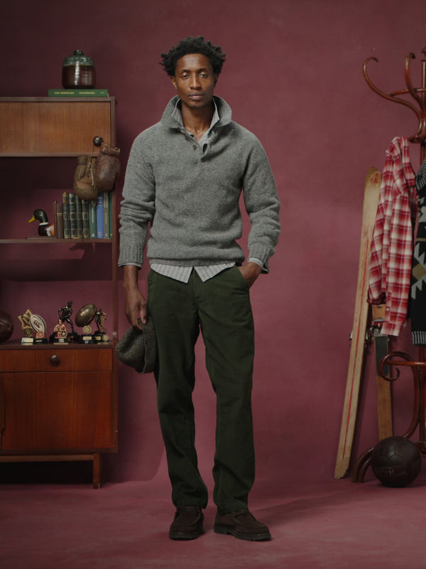 7041 islay collared jumper - slate grey
5005 cord workwear pants - vine green