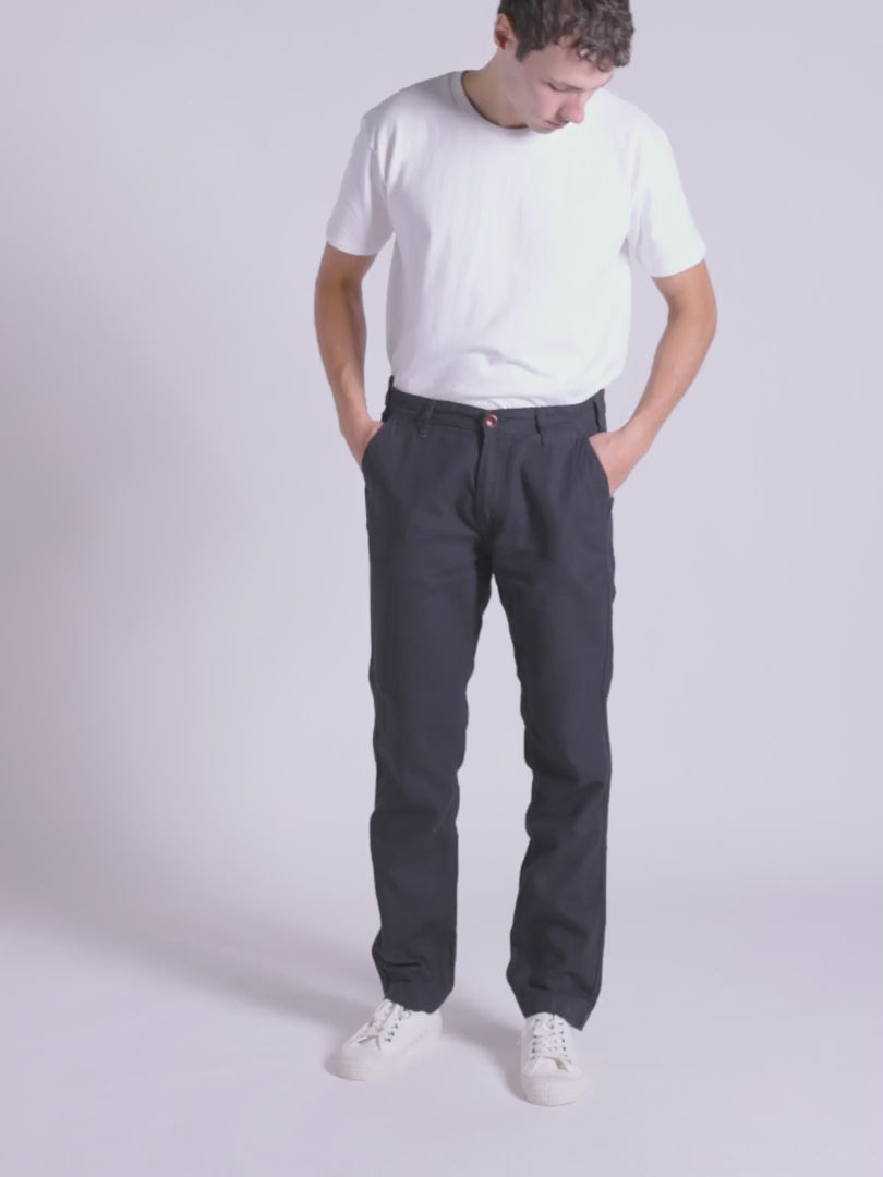 Fitting guide demonstration for the Uskees #5005 cotton workwear trousers.