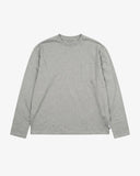 Full flat view of the Uskees grey marl organic cotton long-sleeve T-shirt for men, showing the loose silhouette.